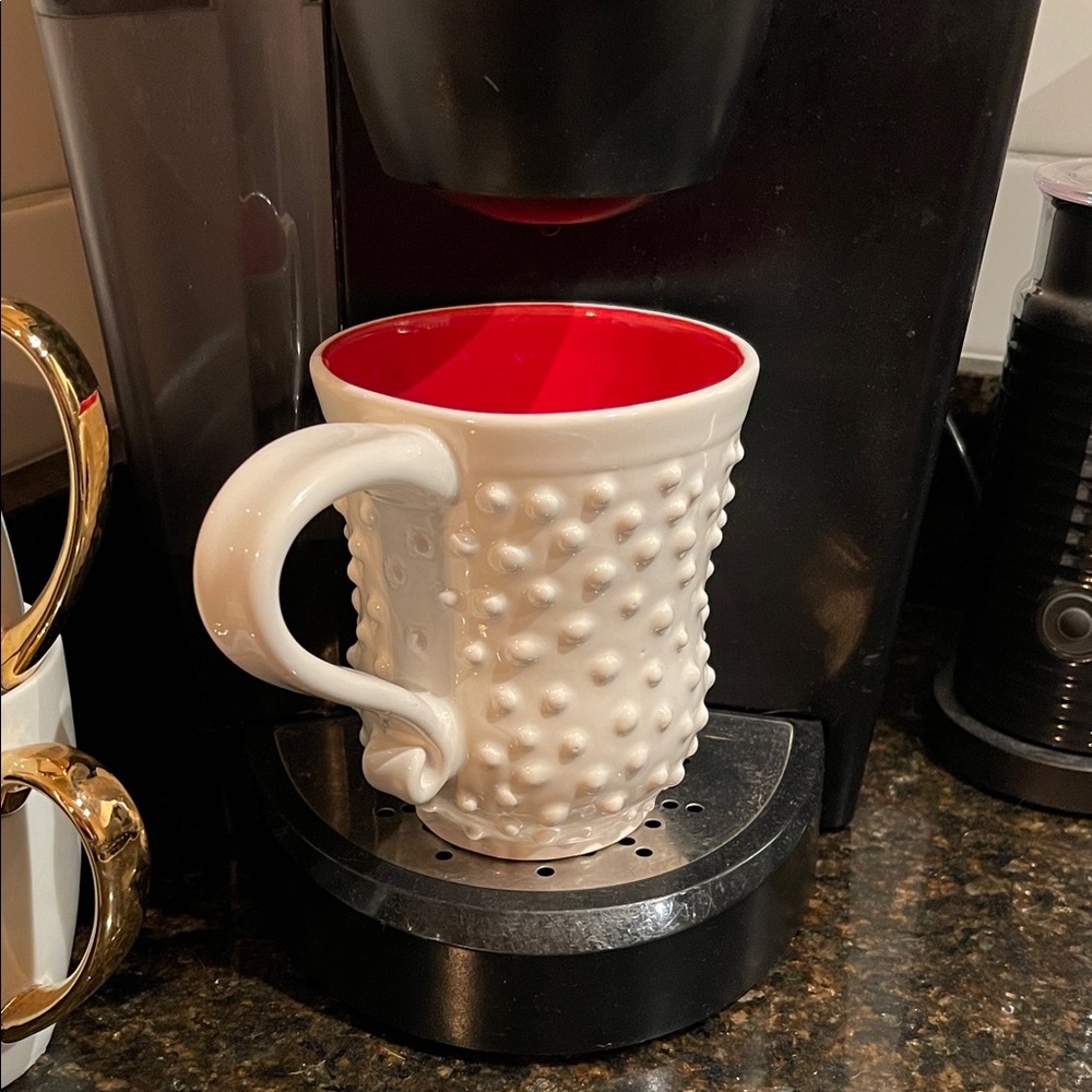 Large White and Red Textured Mug